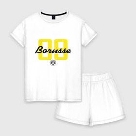 Женская пижама с шортиками хлопок с принтом Borussia Dortmund - Borusse 09 (New 2018 Design) в Тюмени, 100% хлопок | футболка прямого кроя, шорты свободные с широкой мягкой резинкой | боруссия дортмунд