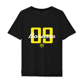 Мужская футболка хлопок Oversize с принтом Borussia Dortmund - Borusse 09, for black (New 2018 Design) в Тюмени, 100% хлопок | свободный крой, круглый ворот, “спинка” длиннее передней части | боруссия дортмунд