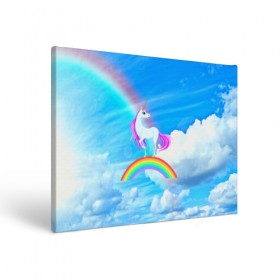 Холст прямоугольный с принтом Единорог в Тюмени, 100% ПВХ |  | Тематика изображения на принте: единорог | небо | облака | радуга