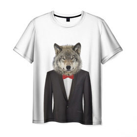 Мужская футболка 3D с принтом Волк в Тюмени, 100% полиэфир | прямой крой, круглый вырез горловины, длина до линии бедер | Тематика изображения на принте: бабочка | волк | животные | костюм | природа | смокинг | собака