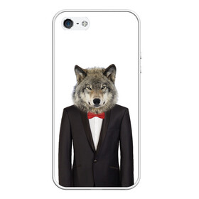 Чехол для iPhone 5/5S матовый с принтом Волк в Тюмени, Силикон | Область печати: задняя сторона чехла, без боковых панелей | бабочка | волк | животные | костюм | природа | смокинг | собака