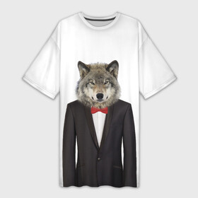 Платье-футболка 3D с принтом Волк в Тюмени,  |  | бабочка | волк | животные | костюм | природа | смокинг | собака