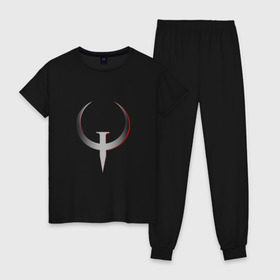 Женская пижама хлопок с принтом Quake Champions - Logo в Тюмени, 100% хлопок | брюки и футболка прямого кроя, без карманов, на брюках мягкая резинка на поясе и по низу штанин | cq | q1 | q2 | q3 | quake champions | quake live