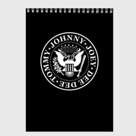 Скетчбук с принтом The Ramones в Тюмени, 100% бумага
 | 48 листов, плотность листов — 100 г/м2, плотность картонной обложки — 250 г/м2. Листы скреплены сверху удобной пружинной спиралью | punk | ramones | rock | панк | рамонс | рок