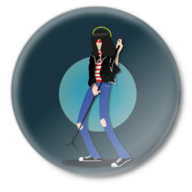 Значок с принтом Джоуи в Тюмени,  металл | круглая форма, металлическая застежка в виде булавки | punk | ramones | rock | панк | рамонс | рок