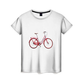 Женская футболка 3D с принтом Велосипед в Тюмени, 100% полиэфир ( синтетическое хлопкоподобное полотно) | прямой крой, круглый вырез горловины, длина до линии бедер | bicycle | байсикл | велик | красный | москва | педали