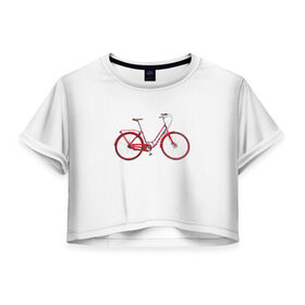 Женская футболка 3D укороченная с принтом Велосипед в Тюмени, 100% полиэстер | круглая горловина, длина футболки до линии талии, рукава с отворотами | bicycle | байсикл | велик | красный | москва | педали