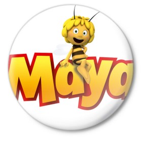 Значок с принтом пчелка Майя в Тюмени,  металл | круглая форма, металлическая застежка в виде булавки | вилли | майя | мая | пчелка | пчёлка майя | флип