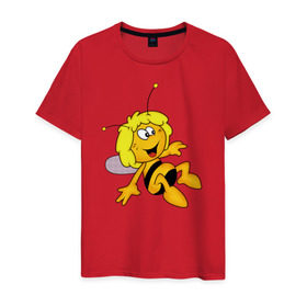Мужская футболка хлопок с принтом пчелка Майя в Тюмени, 100% хлопок | прямой крой, круглый вырез горловины, длина до линии бедер, слегка спущенное плечо. | Тематика изображения на принте: вилли | майя | мая | пчелка | пчёлка майя | флип