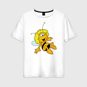 Женская футболка хлопок Oversize с принтом пчелка Майя в Тюмени, 100% хлопок | свободный крой, круглый ворот, спущенный рукав, длина до линии бедер
 | вилли | майя | мая | пчелка | пчёлка майя | флип