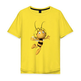 Мужская футболка хлопок Oversize с принтом пчелка Майя в Тюмени, 100% хлопок | свободный крой, круглый ворот, “спинка” длиннее передней части | вилли | майя | мая | пчелка | пчёлка майя | флип