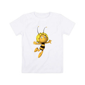 Детская футболка хлопок с принтом пчелка Майя в Тюмени, 100% хлопок | круглый вырез горловины, полуприлегающий силуэт, длина до линии бедер | Тематика изображения на принте: вилли | майя | мая | пчелка | пчёлка майя | флип