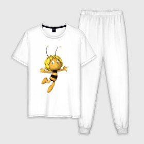 Мужская пижама хлопок с принтом пчелка Майя в Тюмени, 100% хлопок | брюки и футболка прямого кроя, без карманов, на брюках мягкая резинка на поясе и по низу штанин
 | Тематика изображения на принте: вилли | майя | мая | пчелка | пчёлка майя | флип