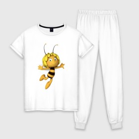 Женская пижама хлопок с принтом пчелка Майя в Тюмени, 100% хлопок | брюки и футболка прямого кроя, без карманов, на брюках мягкая резинка на поясе и по низу штанин | вилли | майя | мая | пчелка | пчёлка майя | флип