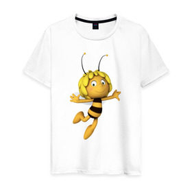 Мужская футболка хлопок с принтом пчелка Майя в Тюмени, 100% хлопок | прямой крой, круглый вырез горловины, длина до линии бедер, слегка спущенное плечо. | Тематика изображения на принте: вилли | майя | мая | пчелка | пчёлка майя | флип