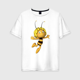 Женская футболка хлопок Oversize с принтом пчелка Майя в Тюмени, 100% хлопок | свободный крой, круглый ворот, спущенный рукав, длина до линии бедер
 | вилли | майя | мая | пчелка | пчёлка майя | флип