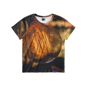 Детская футболка 3D с принтом Лампа в Тюмени, 100% гипоаллергенный полиэфир | прямой крой, круглый вырез горловины, длина до линии бедер, чуть спущенное плечо, ткань немного тянется | Тематика изображения на принте: лампа | лампочка | ночь | свет | стекло | электричество | яркий