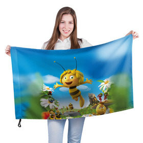 Флаг 3D с принтом Пчелка Майя в Тюмени, 100% полиэстер | плотность ткани — 95 г/м2, размер — 67 х 109 см. Принт наносится с одной стороны | Тематика изображения на принте: вилли | майя | мая | пчелка | пчёлка майя | флип