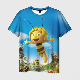 Мужская футболка 3D с принтом Пчелка Майя в Тюмени, 100% полиэфир | прямой крой, круглый вырез горловины, длина до линии бедер | вилли | майя | мая | пчелка | пчёлка майя | флип
