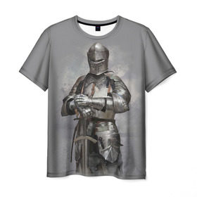 Мужская футболка 3D с принтом Рыцарь в Тюмени, 100% полиэфир | прямой крой, круглый вырез горловины, длина до линии бедер | боец | воин | доспехи | король | латы | меч | рыцарь