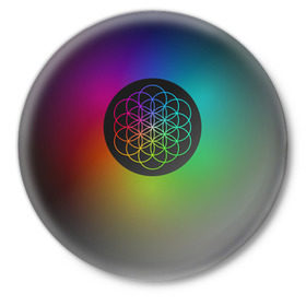 Значок с принтом Coldplay в Тюмени,  металл | круглая форма, металлическая застежка в виде булавки | Тематика изображения на принте: cold play | rock | колд плей | колд плэй | колдплей | колдплэй | рок