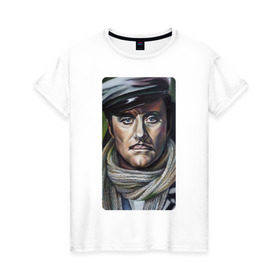 Женская футболка хлопок с принтом остап бендер живопись в Тюмени, 100% хлопок | прямой крой, круглый вырез горловины, длина до линии бедер, слегка спущенное плечо | 