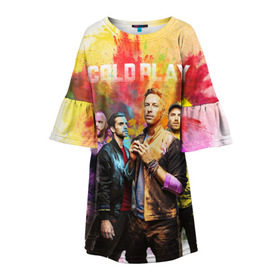 Детское платье 3D с принтом Coldplay в Тюмени, 100% полиэстер | прямой силуэт, чуть расширенный к низу. Круглая горловина, на рукавах — воланы | Тематика изображения на принте: cold play | rock | колд плей | колд плэй | колдплей | колдплэй | рок