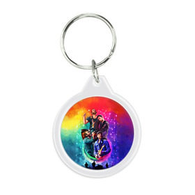 Брелок круглый с принтом Coldplay в Тюмени, пластик и полированная сталь | круглая форма, металлическое крепление в виде кольца | Тематика изображения на принте: 