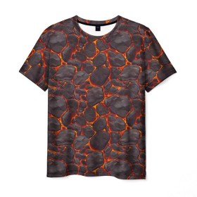 Мужская футболка 3D с принтом Голем в Тюмени, 100% полиэфир | прямой крой, круглый вырез горловины, длина до линии бедер | Тематика изображения на принте: вулкан | голем | демон | жара | камень | лава | огонь | пламя | солнце