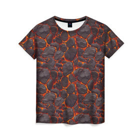 Женская футболка 3D с принтом Голем в Тюмени, 100% полиэфир ( синтетическое хлопкоподобное полотно) | прямой крой, круглый вырез горловины, длина до линии бедер | вулкан | голем | демон | жара | камень | лава | огонь | пламя | солнце