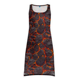 Платье-майка 3D с принтом Голем в Тюмени, 100% полиэстер | полуприлегающий силуэт, широкие бретели, круглый вырез горловины, удлиненный подол сзади. | вулкан | голем | демон | жара | камень | лава | огонь | пламя | солнце