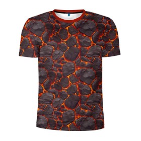 Мужская футболка 3D спортивная с принтом Голем в Тюмени, 100% полиэстер с улучшенными характеристиками | приталенный силуэт, круглая горловина, широкие плечи, сужается к линии бедра | Тематика изображения на принте: вулкан | голем | демон | жара | камень | лава | огонь | пламя | солнце