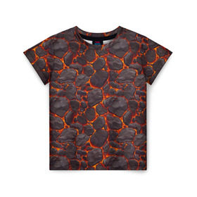 Детская футболка 3D с принтом Голем в Тюмени, 100% гипоаллергенный полиэфир | прямой крой, круглый вырез горловины, длина до линии бедер, чуть спущенное плечо, ткань немного тянется | вулкан | голем | демон | жара | камень | лава | огонь | пламя | солнце