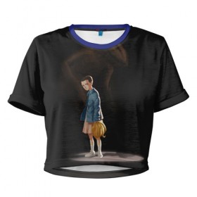 Женская футболка 3D укороченная с принтом Monster в Тюмени, 100% полиэстер | круглая горловина, длина футболки до линии талии, рукава с отворотами | stranger things | очень странные дела