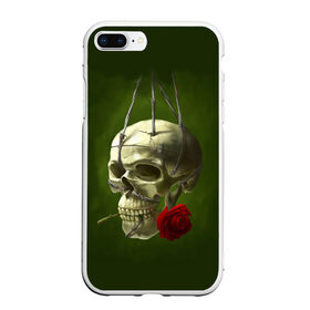 Чехол для iPhone 7Plus/8 Plus матовый с принтом Череп и роза в Тюмени, Силикон | Область печати: задняя сторона чехла, без боковых панелей | кости | роза | скелет | хэллоуин | цветок | цветы | череп