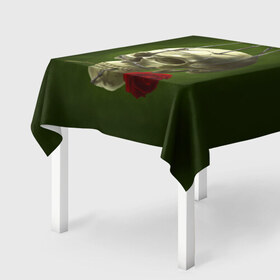Скатерть 3D с принтом Череп и роза в Тюмени, 100% полиэстер (ткань не мнется и не растягивается) | Размер: 150*150 см | кости | роза | скелет | хэллоуин | цветок | цветы | череп