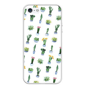 Чехол для iPhone 5/5S матовый с принтом Кактусы в Тюмени, Силикон | Область печати: задняя сторона чехла, без боковых панелей | горшок | зеленый | кактус | принт | растение | флора | цветы