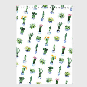 Скетчбук с принтом Кактусы в Тюмени, 100% бумага
 | 48 листов, плотность листов — 100 г/м2, плотность картонной обложки — 250 г/м2. Листы скреплены сверху удобной пружинной спиралью | горшок | зеленый | кактус | принт | растение | флора | цветы