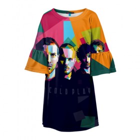 Детское платье 3D с принтом Coldplay в Тюмени, 100% полиэстер | прямой силуэт, чуть расширенный к низу. Круглая горловина, на рукавах — воланы | Тематика изображения на принте: cold play | rock | колд плей | колд плэй | колдплей | колдплэй | рок