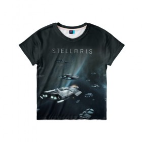 Детская футболка 3D с принтом Stellaris в Тюмени, 100% гипоаллергенный полиэфир | прямой крой, круглый вырез горловины, длина до линии бедер, чуть спущенное плечо, ткань немного тянется | Тематика изображения на принте: stellaris