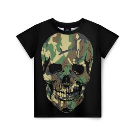 Детская футболка 3D с принтом Череп Армия в Тюмени, 100% гипоаллергенный полиэфир | прямой крой, круглый вырез горловины, длина до линии бедер, чуть спущенное плечо, ткань немного тянется | Тематика изображения на принте: army | biker | ffm | skeleton | skull | армия | байкер | камуфляж | каска | скелет | череп | шлем