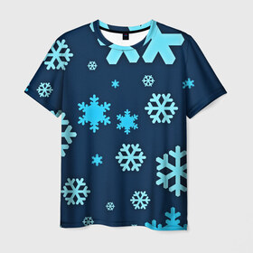 Мужская футболка 3D с принтом Снежинки в Тюмени, 100% полиэфир | прямой крой, круглый вырез горловины, длина до линии бедер | Тематика изображения на принте: winter | зима | мороз | новый год | снег | снежинки | холод