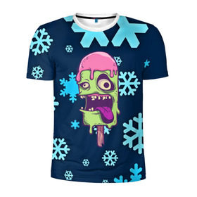 Мужская футболка 3D спортивная с принтом Ice Cream в Тюмени, 100% полиэстер с улучшенными характеристиками | приталенный силуэт, круглая горловина, широкие плечи, сужается к линии бедра | ice cream | зима | зомби | мороженое | снежинки