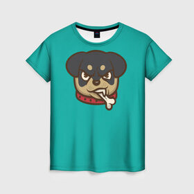 Женская футболка 3D с принтом Мультяшный ротвейлер. в Тюмени, 100% полиэфир ( синтетическое хлопкоподобное полотно) | прямой крой, круглый вырез горловины, длина до линии бедер | Тематика изображения на принте: для детей. | косточка | ошейник | пес | собака