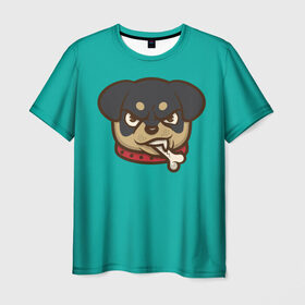 Мужская футболка 3D с принтом Мультяшный ротвейлер. в Тюмени, 100% полиэфир | прямой крой, круглый вырез горловины, длина до линии бедер | для детей. | косточка | ошейник | пес | собака