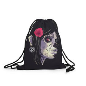 Рюкзак-мешок 3D с принтом Dia de Muertos в Тюмени, 100% полиэстер | плотность ткани — 200 г/м2, размер — 35 х 45 см; лямки — толстые шнурки, застежка на шнуровке, без карманов и подкладки | женщина | мексика | праздник | скелет | хэллоуин | череп