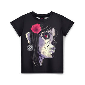 Детская футболка 3D с принтом Dia de Muertos в Тюмени, 100% гипоаллергенный полиэфир | прямой крой, круглый вырез горловины, длина до линии бедер, чуть спущенное плечо, ткань немного тянется | женщина | мексика | праздник | скелет | хэллоуин | череп