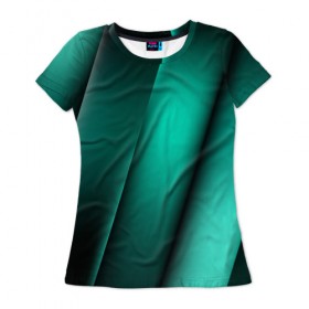 Женская футболка 3D с принтом Emerald lines в Тюмени, 100% полиэфир ( синтетическое хлопкоподобное полотно) | прямой крой, круглый вырез горловины, длина до линии бедер | Тематика изображения на принте: абстракция | геометрия | зеленый