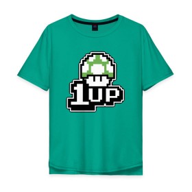 Мужская футболка хлопок Oversize с принтом Mario 1up в Тюмени, 100% хлопок | свободный крой, круглый ворот, “спинка” длиннее передней части | dandy | mario | гриб | денди | жизнь | марио | мухомор