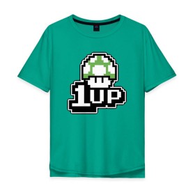 Мужская футболка хлопок Oversize с принтом Mario 1up в Тюмени, 100% хлопок | свободный крой, круглый ворот, “спинка” длиннее передней части | Тематика изображения на принте: dandy | mario | гриб | денди | жизнь | марио | мухомор